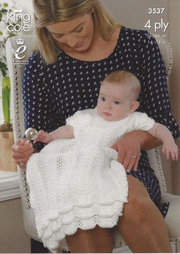 King Cole Baby 4 ply Knitting Pattern - 3537 Christening Set