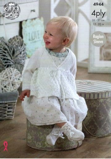 King Cole Baby 4 Ply Knitting Pattern - 4944 Matinee Coat, Bonnet, Mittens & Bootees