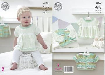King Cole Baby 4 Ply Knitting Pattern - 4976 Dress & Cardigans