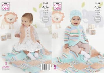 King Cole Baby 4 Ply Knitting Pattern - 5389 Coat, Cardigan, Hat & Blanket