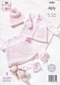 King Cole Baby 4 Ply Knitting Pattern - 5982 Matinee Coat, Angel Top, Hat & Bootees