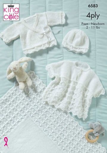 King Cole Baby 4 Ply Knitting Pattern - 6583 Cape, Cardigan, Shawl & Hat
