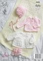 King Cole Baby 4ply Knitting Pattern - 4688 Matinee Coat, Cardigan, Bonnet & Bootees