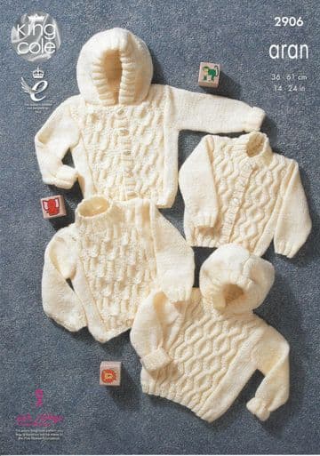 King Cole Baby Aran Knitting Pattern - 2906 Sweaters & Jackets