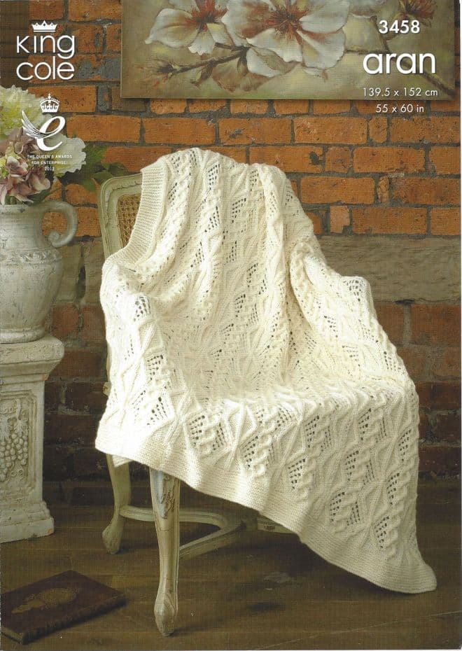 King Cole Baby Aran Knitting Pattern - 3458 Afghan