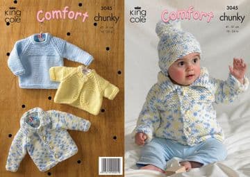 King Cole Baby Chunky Knitting Pattern - 3045 Sweater, Jacket, Bolero & Hat