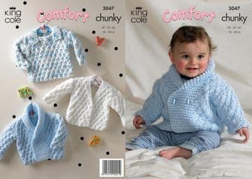 King Cole Baby Chunky Knitting Pattern - 3047 Jacket, Cardigan & Sweater