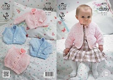 King Cole Baby Chunky Knitting Pattern - 4175 Cardigans & Waistcoats