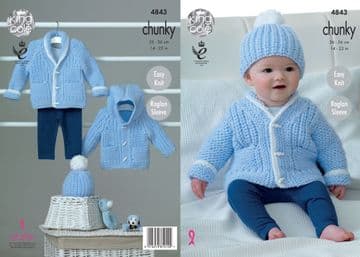 King Cole Baby Chunky Knitting Pattern - 4843 Jackets & Hat