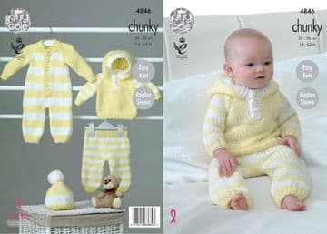 King Cole Baby Chunky Knitting Pattern - 4846 All-in-One, Hoody, Pants & Hat