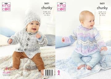 King Cole Baby Chunky Knitting Pattern - 5621 Sweater, Jacket, Hat & Blankets