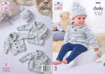 King Cole Baby Chunky Knitting Pattern - 6083 Jacket, Sweaters & Hat