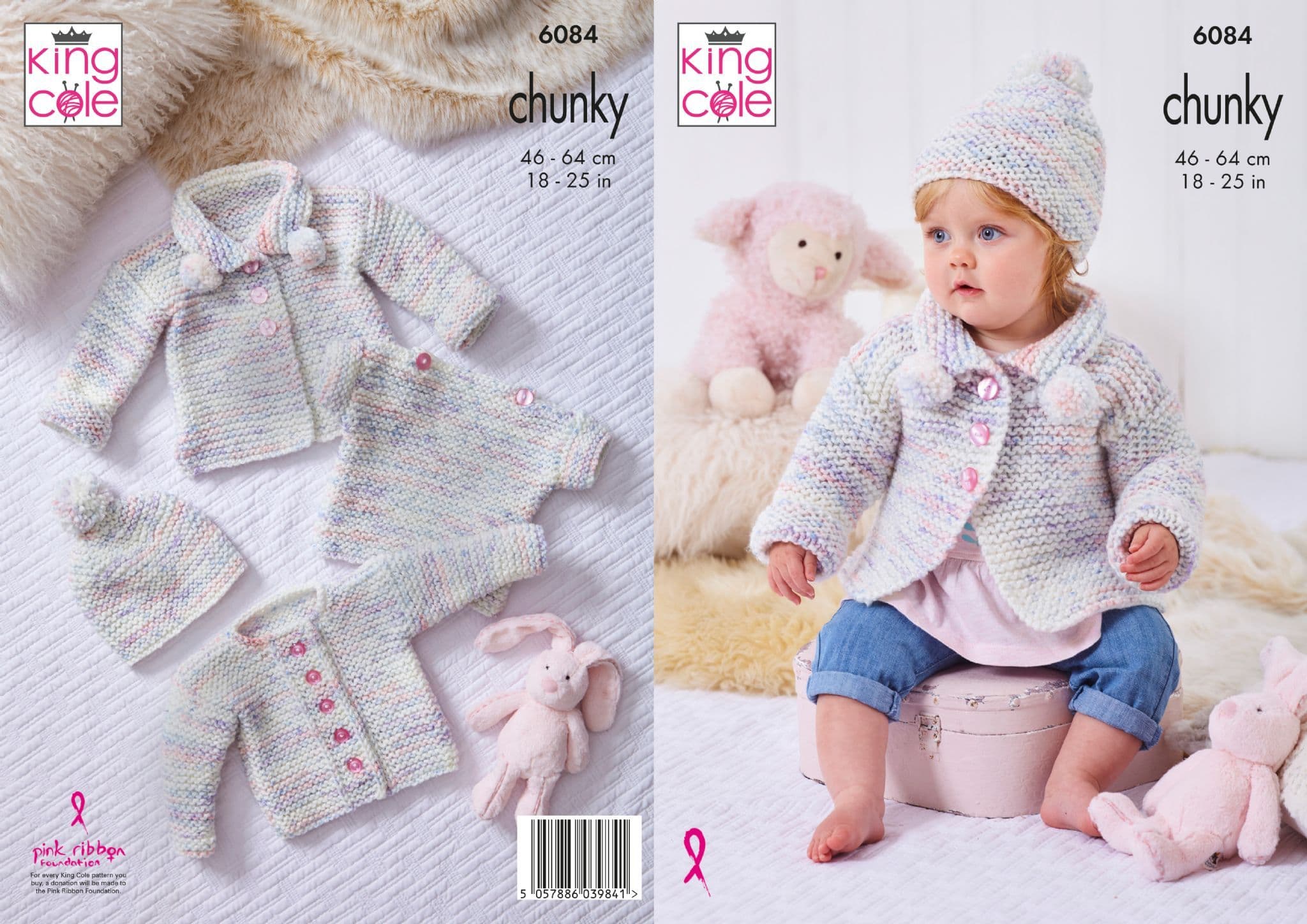 King Cole Baby Chunky Knitting Pattern - 6084 Coat Cardigan Top & Hat