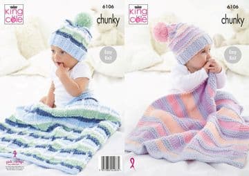 King Cole Baby Chunky Knitting Pattern - 6106 Blankets & Hats