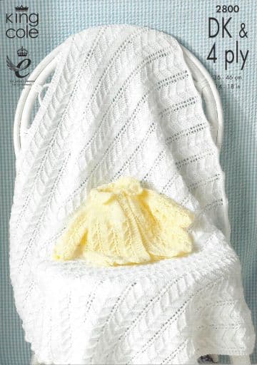 King Cole Baby DK & 4ply Knitting Pattern - 2800 Matinee Coat and Shawl