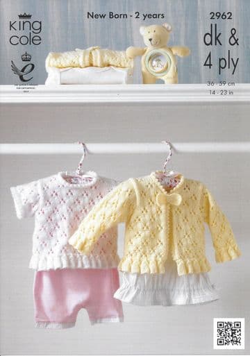 King Cole Baby DK & 4ply Knitting Pattern - 2962 Cardigan & Top