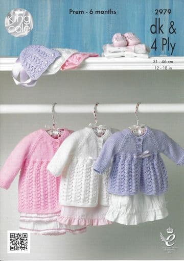 King Cole Baby DK & 4ply Knitting Pattern - 2979 Matinee Coat & Bonnet