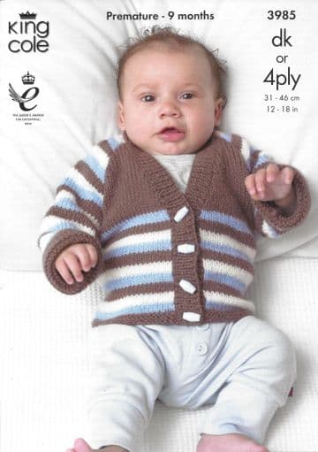 King Cole Baby DK & 4ply Knitting Pattern - 3985 Cardigans
