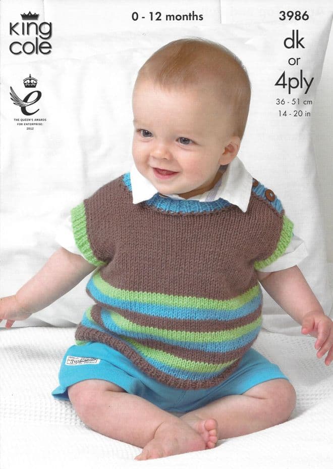 King Cole Baby DK & 4ply Knitting Pattern - 3986 Angel Top & Pullover