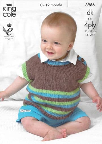 King Cole Baby DK & 4ply Knitting Pattern - 3986 Angel Top & Pullover