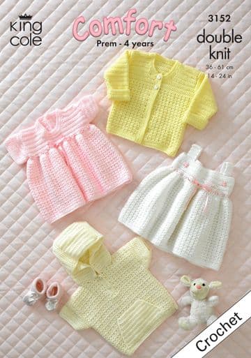 King Cole Baby DK Crochet Pattern - 3152 Jacket, Cardigan & Dresses