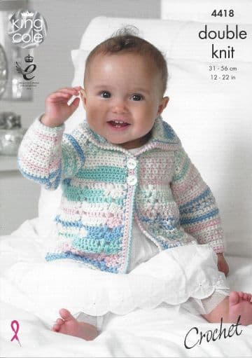 King Cole Baby DK Crochet Pattern - 4418 Coat & Blanket