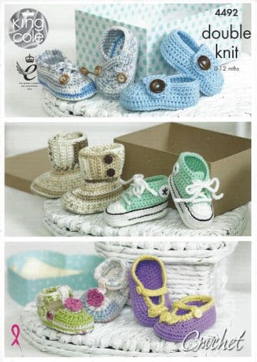 King Cole Baby DK Crochet Pattern - 4492 Crocheted Baby Shoes