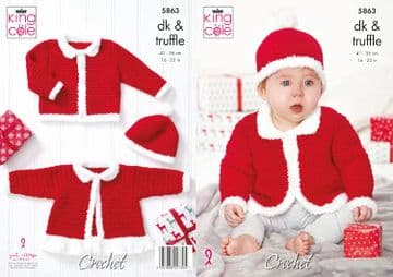 King Cole Baby DK Crochet Pattern - 5863 Christmas Jackets & Hat