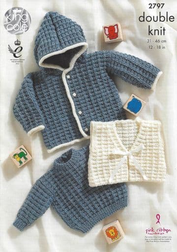 King Cole Baby DK Knitting Pattern - 2797 Sweater, Jacket & Gilet