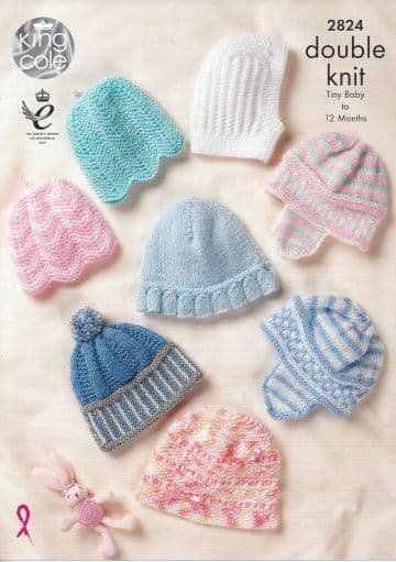 King Cole Baby DK Knitting Pattern - 2824 Hats