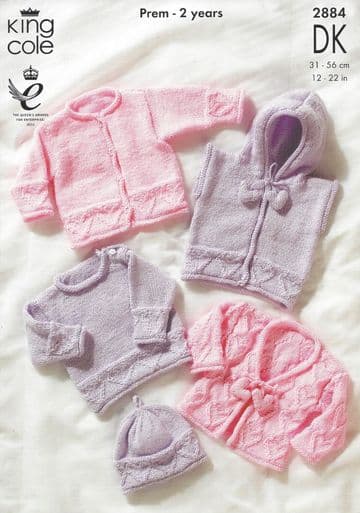King Cole Baby DK Knitting Pattern - 2884 Sweater, Cardigans & Hat
