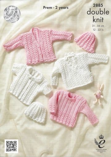 King Cole Baby DK Knitting Pattern - 2885 Cardigans, Sweater & Hat