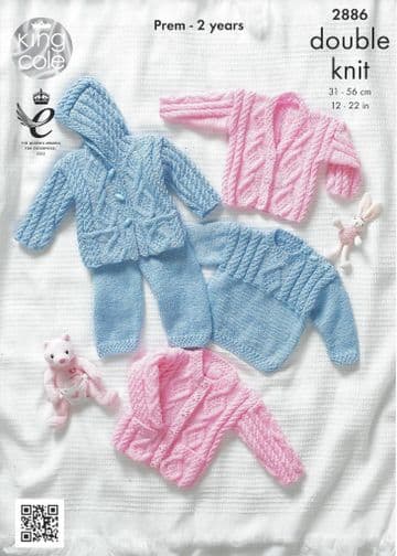 King Cole Baby DK Knitting Pattern - 2886 Sweater, Jacket, Trousers & Cardigan