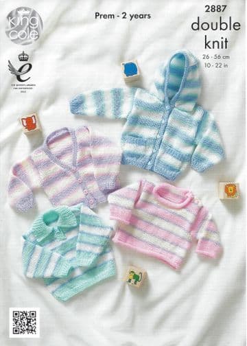 King Cole Baby DK Knitting Pattern - 2887 Jacket, Sweaters & Cardigan