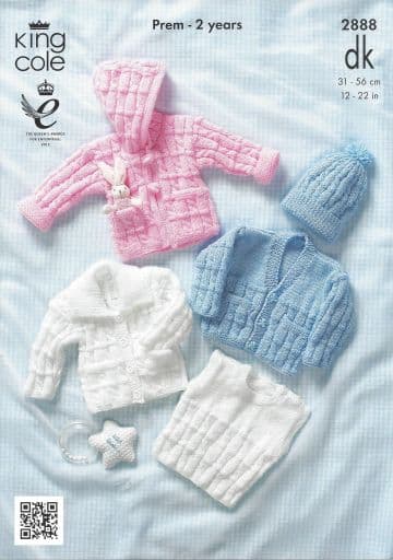 King Cole Baby DK Knitting Pattern - 2888 Cardigans, Jacket, Slipover & Hat