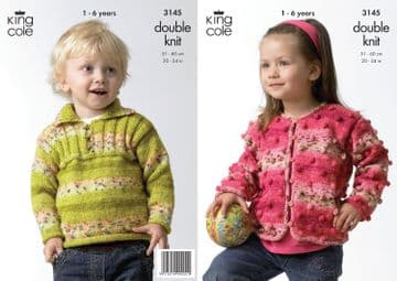 King Cole Baby DK Knitting Pattern - 3145 Cardigan & Sweater (2 Designs)