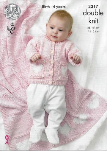 King Cole Baby DK Knitting Pattern - 3317 Cardigan, Dress, Hat & Blanket