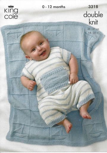 King Cole Baby DK Knitting Pattern - 3318 Sweater, Pants, Romper & Blanket