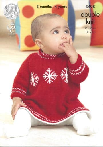 King Cole Baby DK Knitting Pattern - 3498 Sweater & Dress