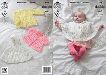 King Cole Baby DK Knitting Pattern - 3778 Cape & Jackets