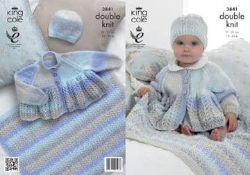 King Cole Baby DK Knitting Pattern - 3841 Jacket, Hat & Blanket