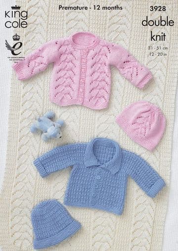 King Cole Baby DK Knitting Pattern - 3928 Jackets, Hats & Blanket