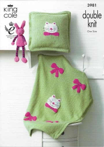 King Cole Baby DK Knitting Pattern - 3981 Blanket & Cushion