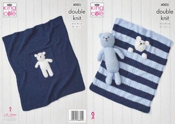 King Cole Baby DK Knitting Pattern - 4005 Baby Blankets & Teddy Bear Toy