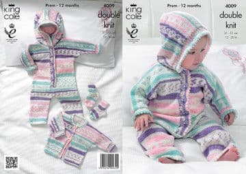 King Cole Baby DK Knitting Pattern - 4009 All-in-One, Jacket & Socks