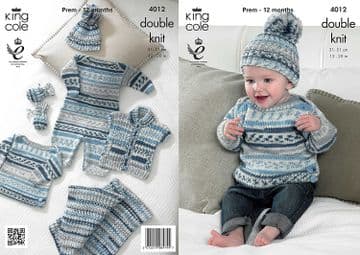 King Cole Baby DK Knitting Pattern - 4012 Baby Set (6 Designs)