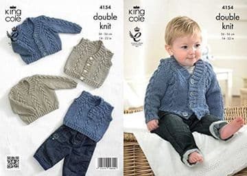 King Cole Baby DK Knitting Pattern - 4154 Waistcoat, Cardigan, Slipover & Sweater