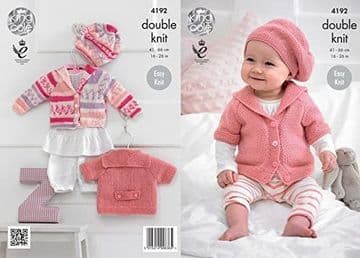 King Cole Baby DK Knitting Pattern - 4192 Cardigans & Beret