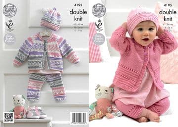 King Cole Baby DK Knitting Pattern - 4195 Coat, Hat & Leggings