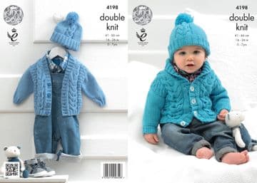 King Cole Baby DK Knitting Pattern - 4198 Cardigans & Hat